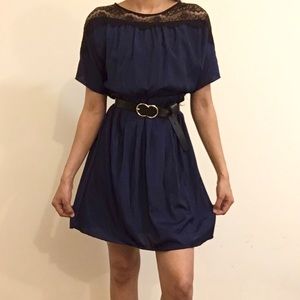 Navy Blue dress with black lace.